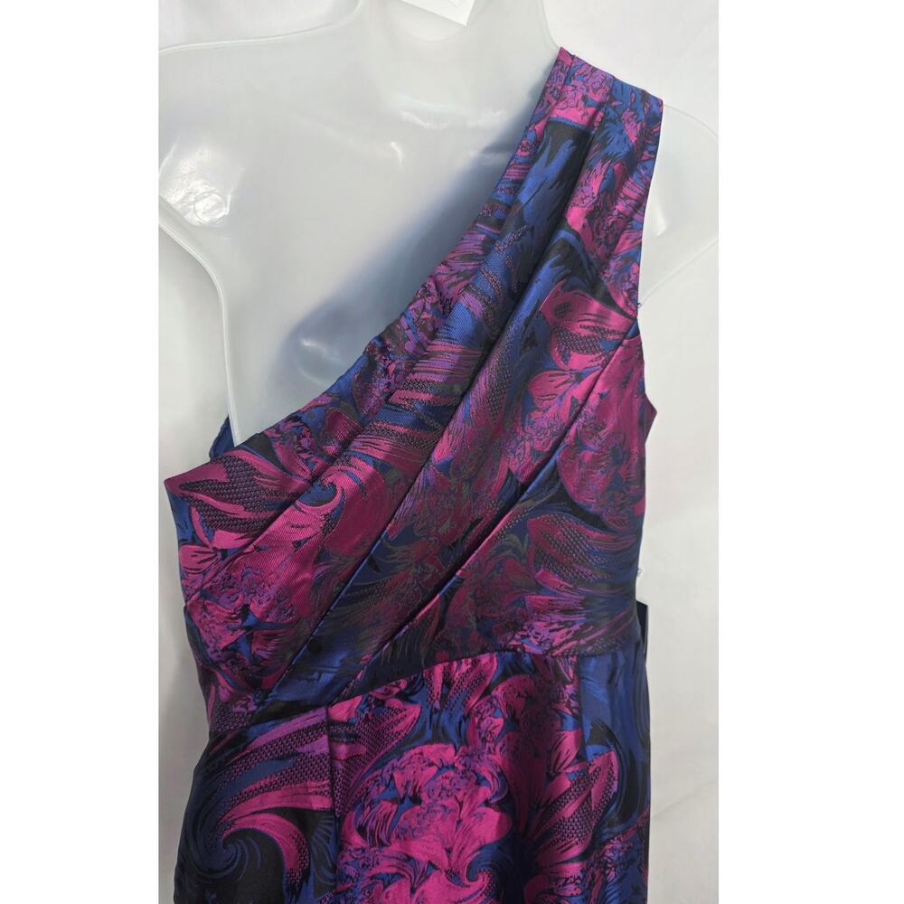Adrianna Papell One Shoulder Jacquard Gala Formal Gown Size 12 Orchid Wedding - Picture 10 of 15